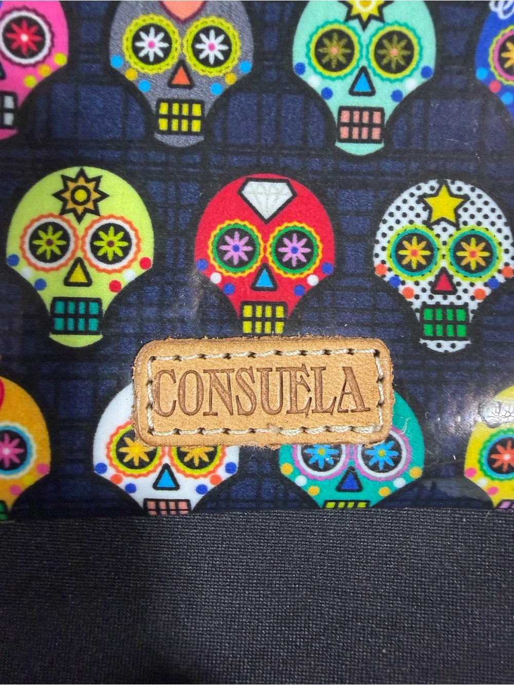 Consuela Tiny Teeny Pouch Sugar Skull Print Leather Trim Cosmetic Coin Bag - Picture 4 of 7
